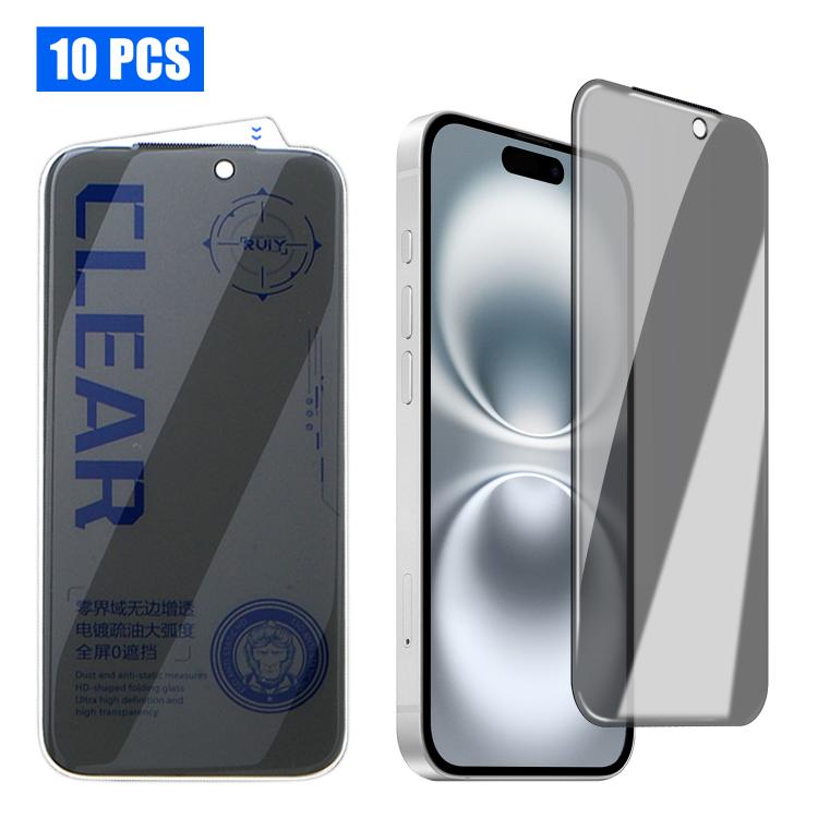 For iPhone 16 Plus 10pcs 3D Curved Zero Edge Borderless Privacy Tempered Glass Film