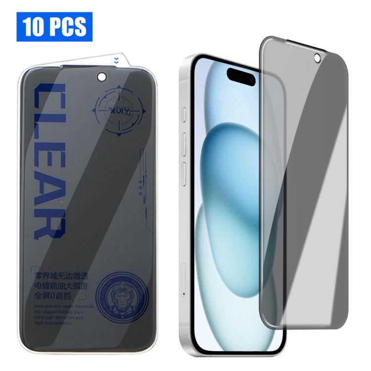 For iPhone 15 Plus 10pcs 3D Curved Zero Edge Borderless Privacy Tempered Glass Film