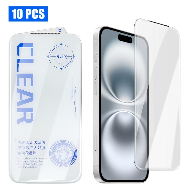 For iPhone 16 Plus 10pcs 3D Curved Edge Zero-Border Borderless HD Tempered Glass Film