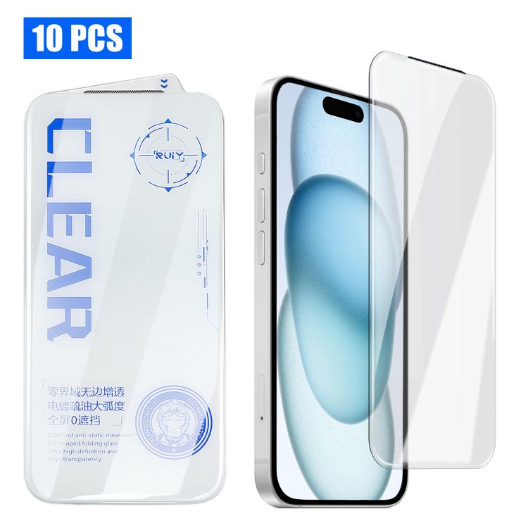 For iPhone 15 Plus 10pcs 3D Curved Edge Zero-Border Borderless HD Tempered Glass Film