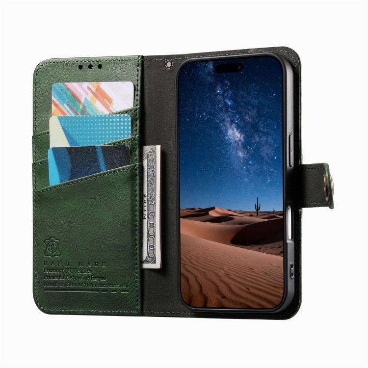 For iPhone 15 Pro Splicing Zipper Wallet Vegan Leather Phone Case with Strap