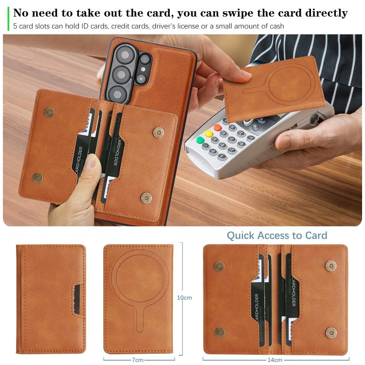 For Samsung Galaxy S26 Ultra 5G Kalebol Strong MagSafe Magnetic Two-Fold Card Bag Leather Phone Case