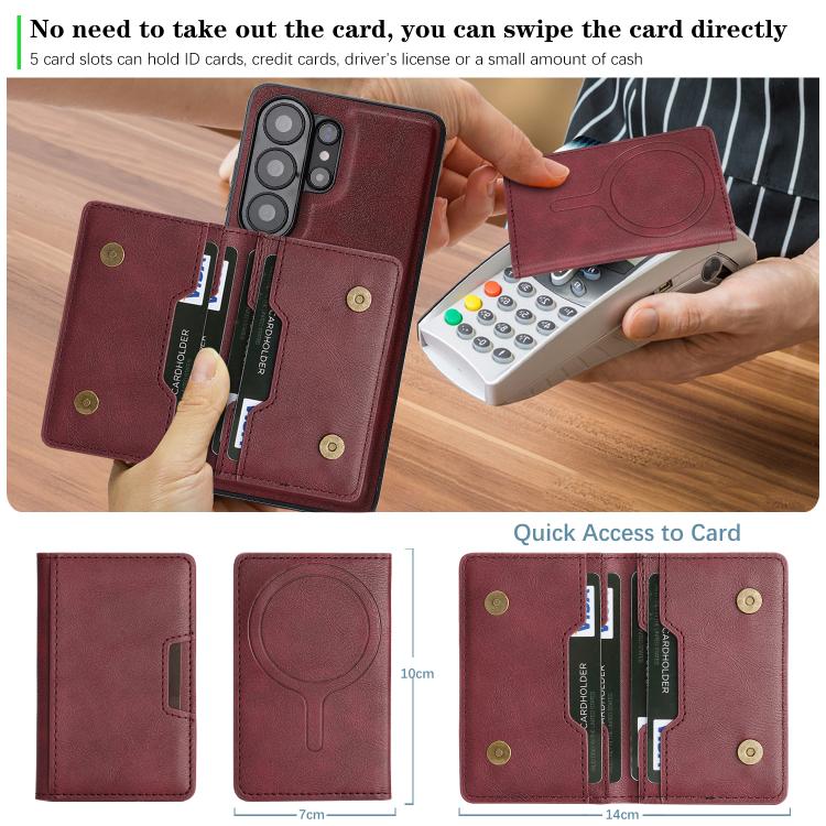 For Samsung Galaxy S26 Ultra 5G Kalebol Strong MagSafe Magnetic Two-Fold Card Bag Leather Phone Case