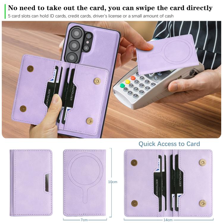 For Samsung Galaxy S26 Ultra 5G Kalebol Strong MagSafe Magnetic Two-Fold Card Bag Leather Phone Case
