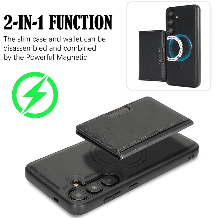 For Samsung Galaxy S25 5G Kalebol Strong MagSafe Magnetic Two-Fold Card Bag Leather Phone Case