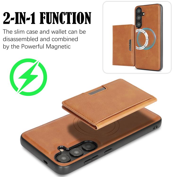 For Samsung Galaxy S25 5G Kalebol Strong MagSafe Magnetic Two-Fold Card Bag Leather Phone Case