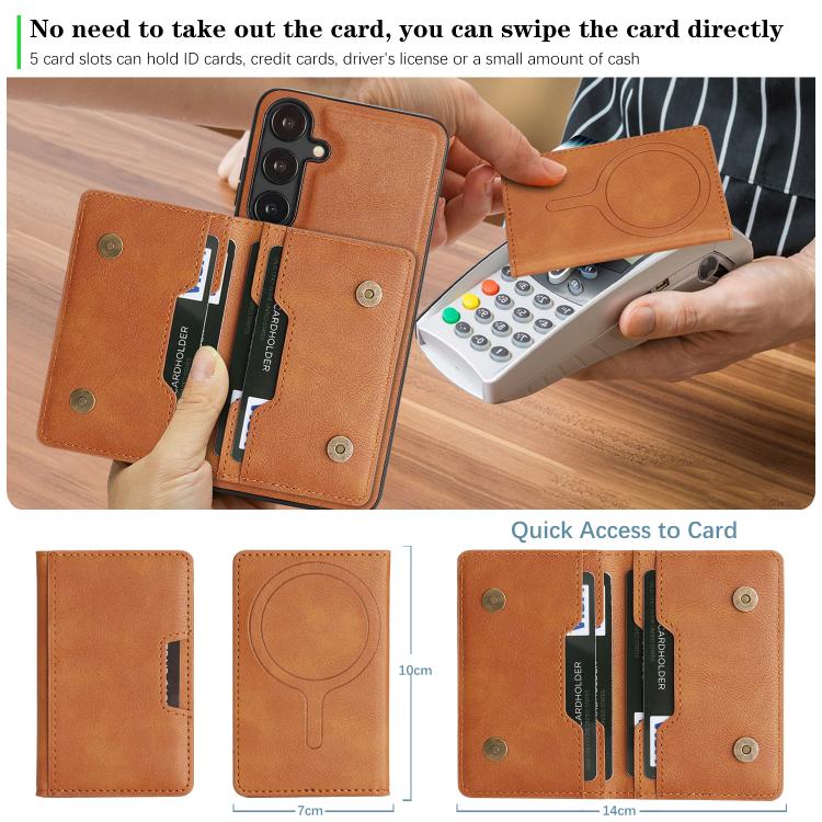For Samsung Galaxy S25 5G Kalebol Strong MagSafe Magnetic Two-Fold Card Bag Leather Phone Case