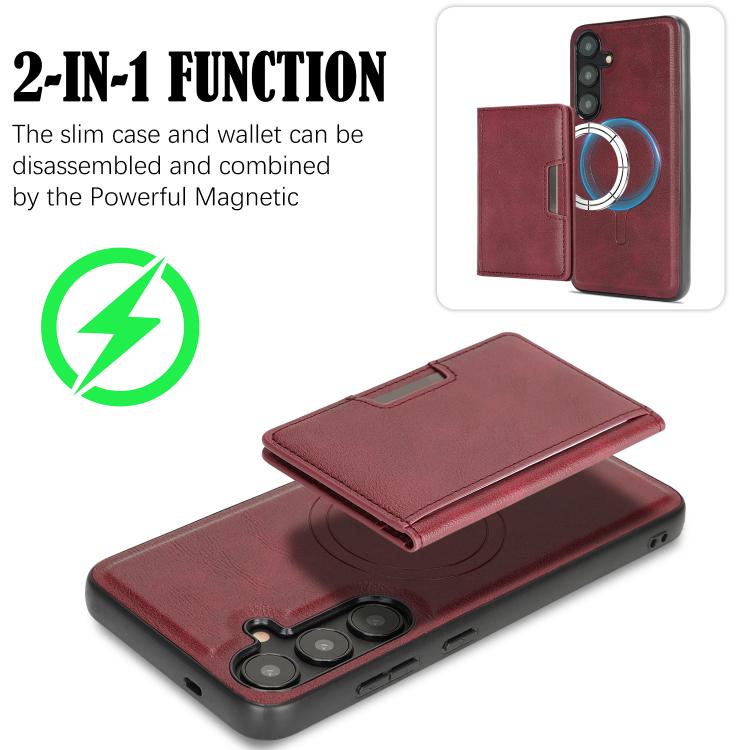 For Samsung Galaxy S25 5G Kalebol Strong MagSafe Magnetic Two-Fold Card Bag Leather Phone Case