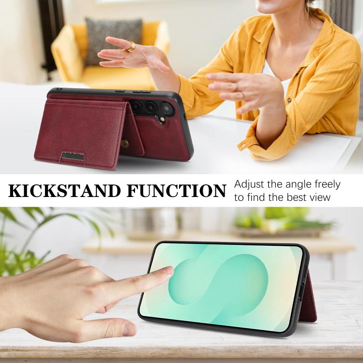 For Samsung Galaxy S25 5G Kalebol Strong MagSafe Magnetic Two-Fold Card Bag Leather Phone Case