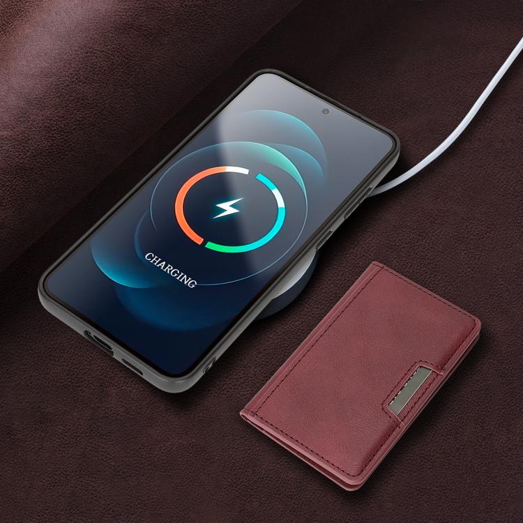 For Samsung Galaxy S25 5G Kalebol Strong MagSafe Magnetic Two-Fold Card Bag Leather Phone Case