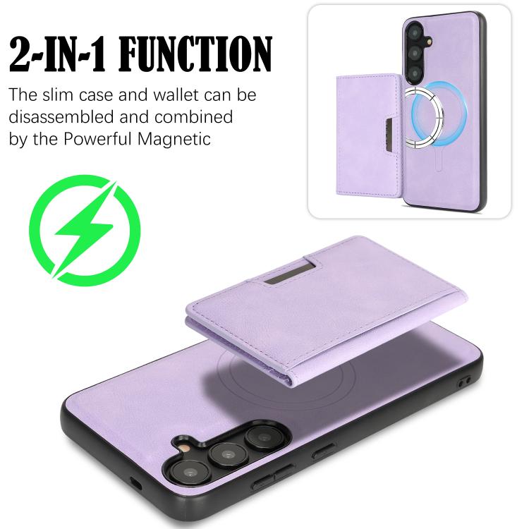 For Samsung Galaxy S25 5G Kalebol Strong MagSafe Magnetic Two-Fold Card Bag Leather Phone Case