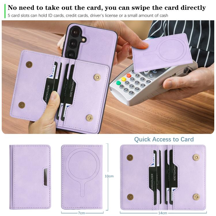 For Samsung Galaxy S25 5G Kalebol Strong MagSafe Magnetic Two-Fold Card Bag Leather Phone Case