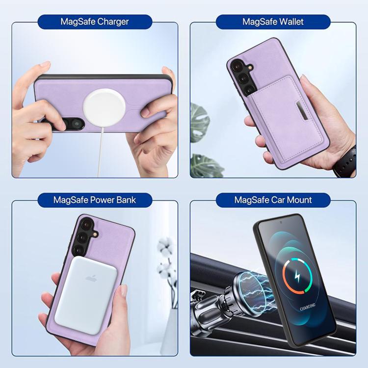 For Samsung Galaxy S25 5G Kalebol Strong MagSafe Magnetic Two-Fold Card Bag Leather Phone Case