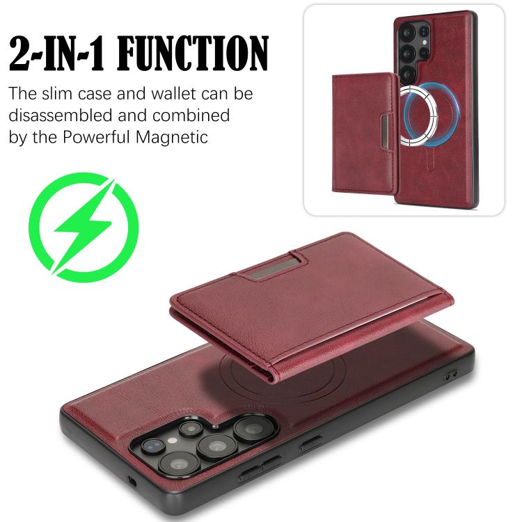 For Samsung Galaxy S25 Ultra 5G Kalebol Strong MagSafe Magnetic Two-Fold Card Bag Leather Phone Case