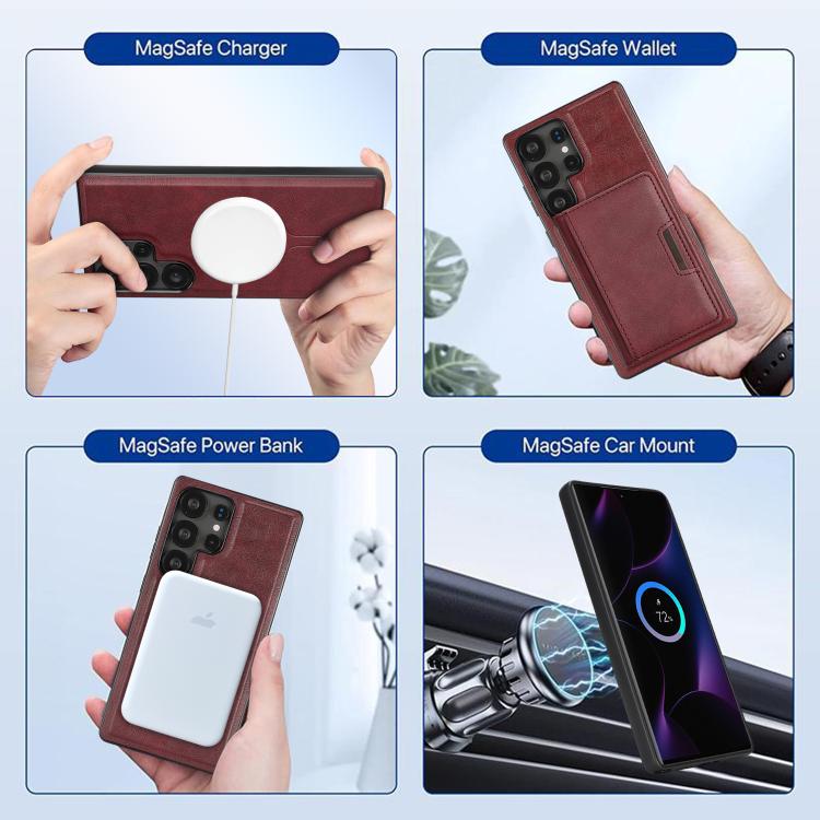 For Samsung Galaxy S25 Ultra 5G Kalebol Strong MagSafe Magnetic Two-Fold Card Bag Leather Phone Case