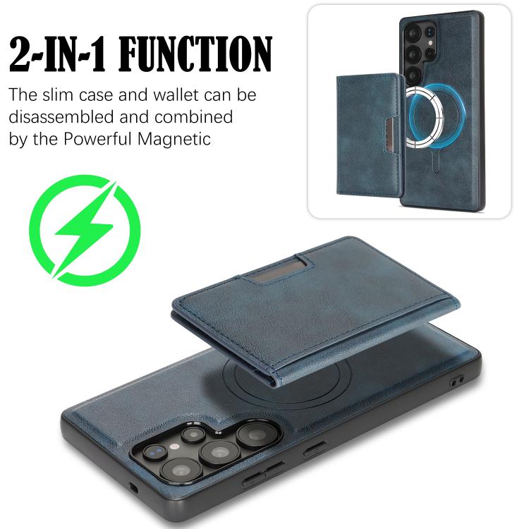 For Samsung Galaxy S25 Ultra 5G Kalebol Strong MagSafe Magnetic Two-Fold Card Bag Leather Phone Case