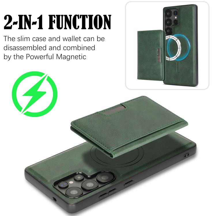For Samsung Galaxy S25 Ultra 5G Kalebol Strong MagSafe Magnetic Two-Fold Card Bag Leather Phone Case