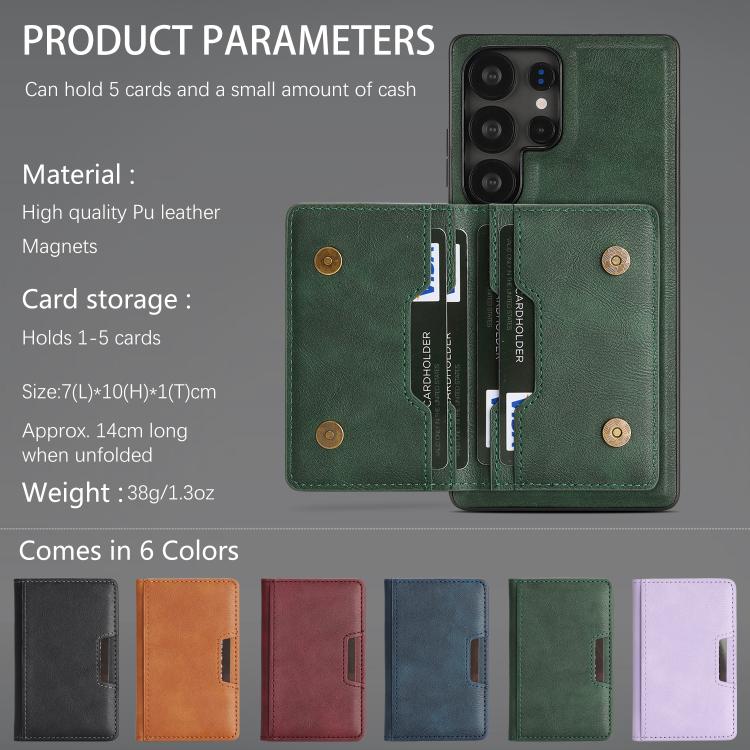 For Samsung Galaxy S25 Ultra 5G Kalebol Strong MagSafe Magnetic Two-Fold Card Bag Leather Phone Case