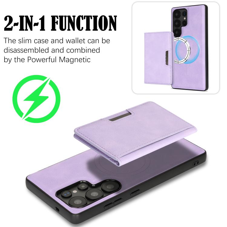 For Samsung Galaxy S25 Ultra 5G Kalebol Strong MagSafe Magnetic Two-Fold Card Bag Leather Phone Case