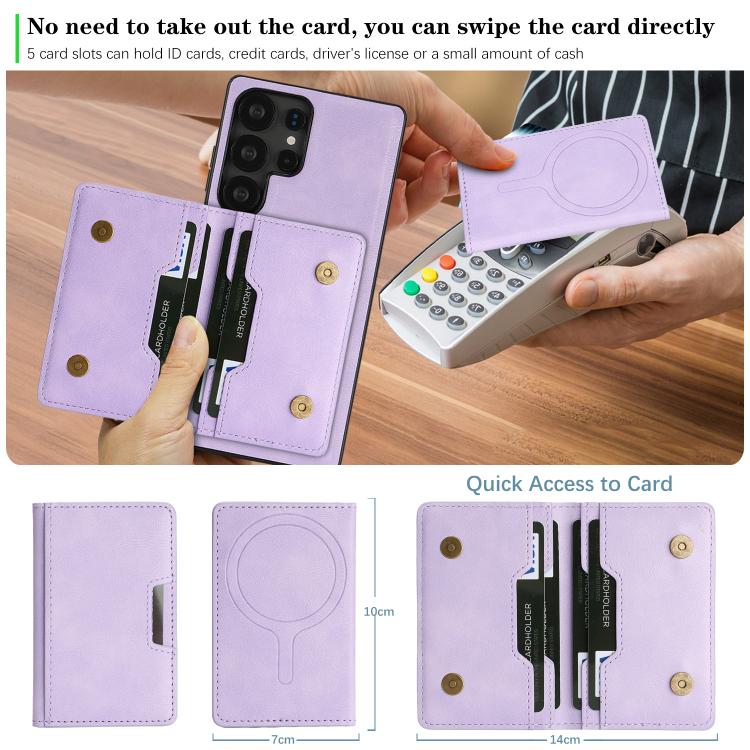 For Samsung Galaxy S25 Ultra 5G Kalebol Strong MagSafe Magnetic Two-Fold Card Bag Leather Phone Case
