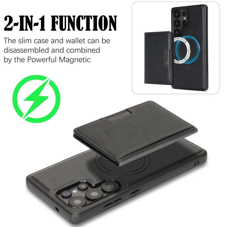 For Samsung Galaxy S24 Ultra 5G Kalebol Strong MagSafe Magnetic Two-Fold Card Bag Leather Phone Case