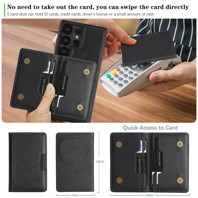 For Samsung Galaxy S24 Ultra 5G Kalebol Strong MagSafe Magnetic Two-Fold Card Bag Leather Phone Case