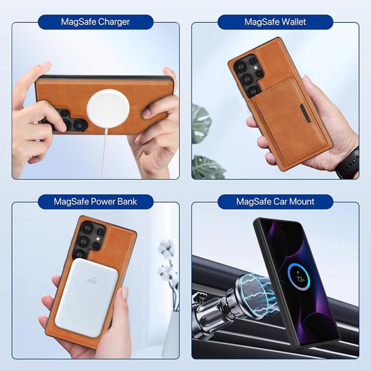 For Samsung Galaxy S24 Ultra 5G Kalebol Strong MagSafe Magnetic Two-Fold Card Bag Leather Phone Case