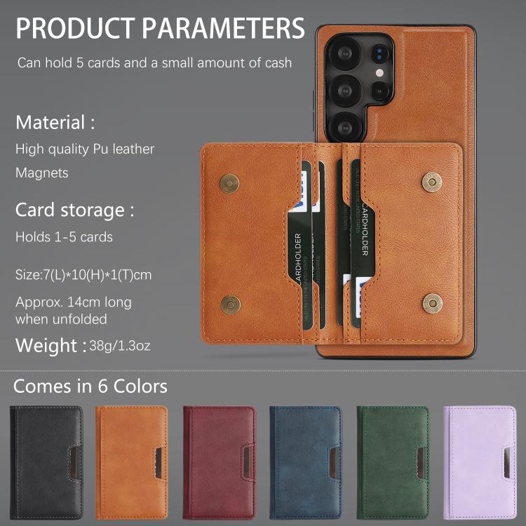 For Samsung Galaxy S24 Ultra 5G Kalebol Strong MagSafe Magnetic Two-Fold Card Bag Leather Phone Case