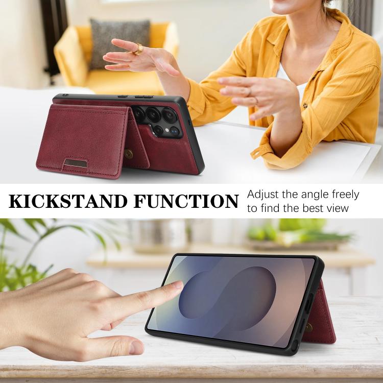 For Samsung Galaxy S24 Ultra 5G Kalebol Strong MagSafe Magnetic Two-Fold Card Bag Leather Phone Case
