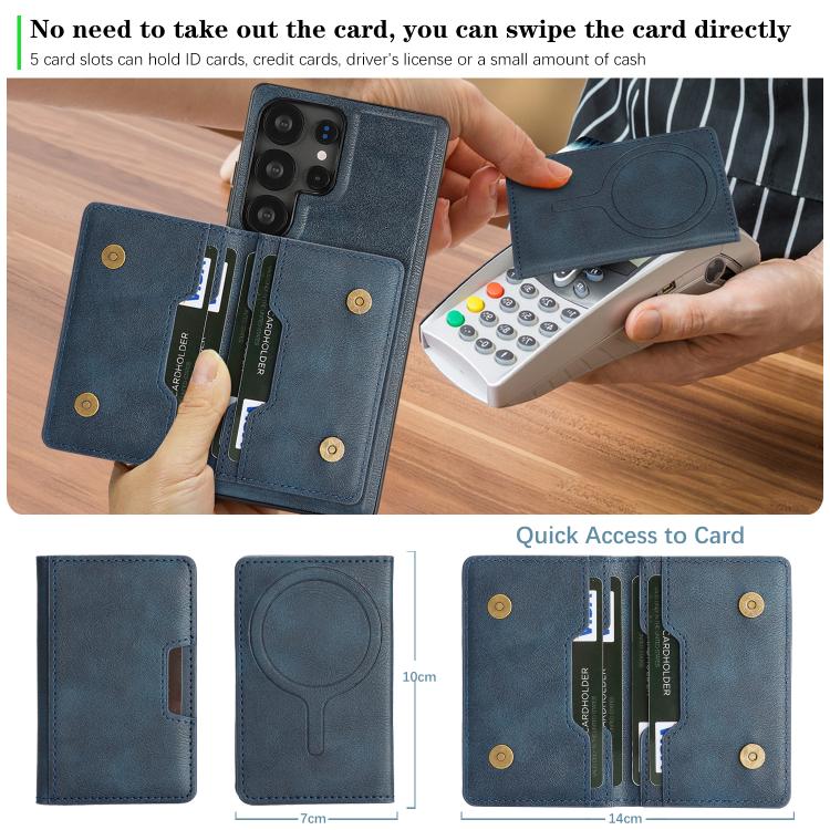 For Samsung Galaxy S24 Ultra 5G Kalebol Strong MagSafe Magnetic Two-Fold Card Bag Leather Phone Case