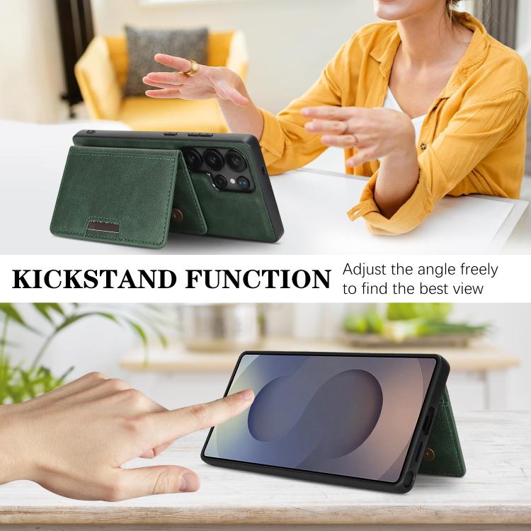 For Samsung Galaxy S24 Ultra 5G Kalebol Strong MagSafe Magnetic Two-Fold Card Bag Leather Phone Case