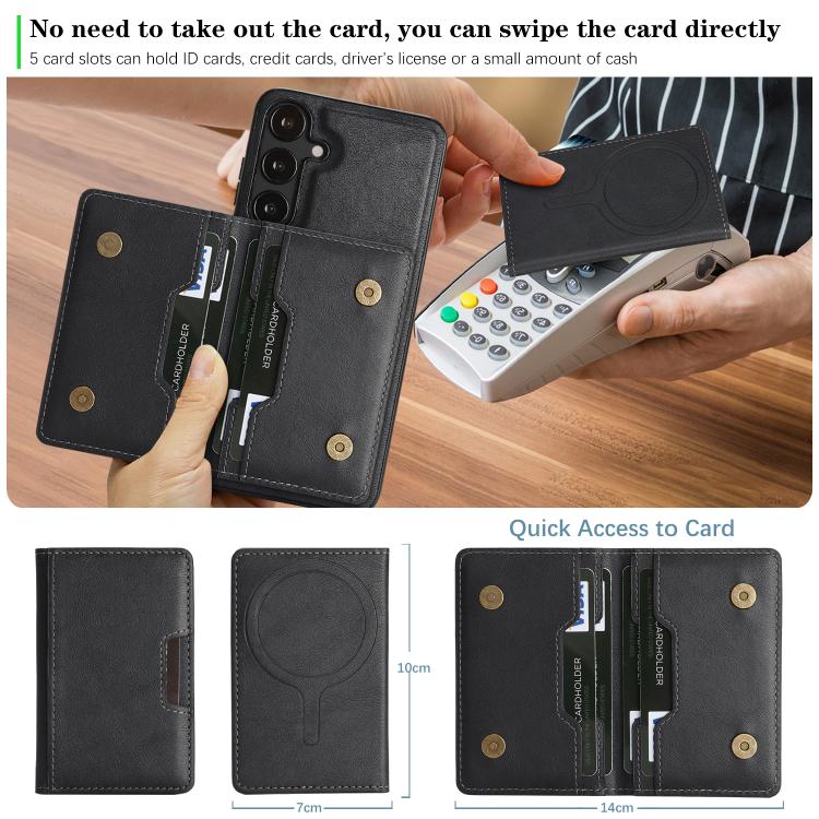 For Samsung Galaxy S24+ 5G Kalebol Strong MagSafe Magnetic Two-Fold Card Bag Leather Phone Case