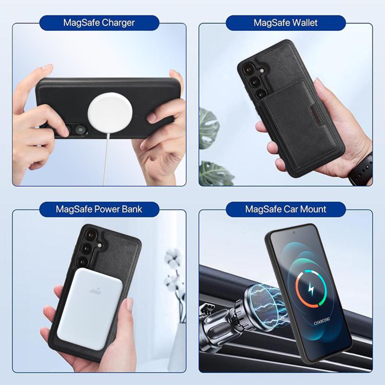 For Samsung Galaxy S24+ 5G Kalebol Strong MagSafe Magnetic Two-Fold Card Bag Leather Phone Case