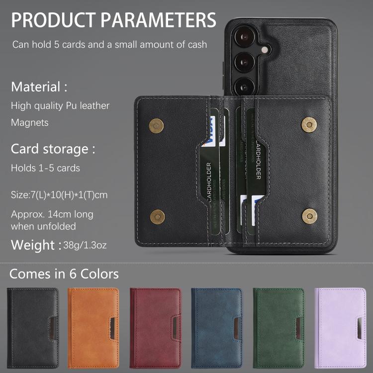 For Samsung Galaxy S24+ 5G Kalebol Strong MagSafe Magnetic Two-Fold Card Bag Leather Phone Case