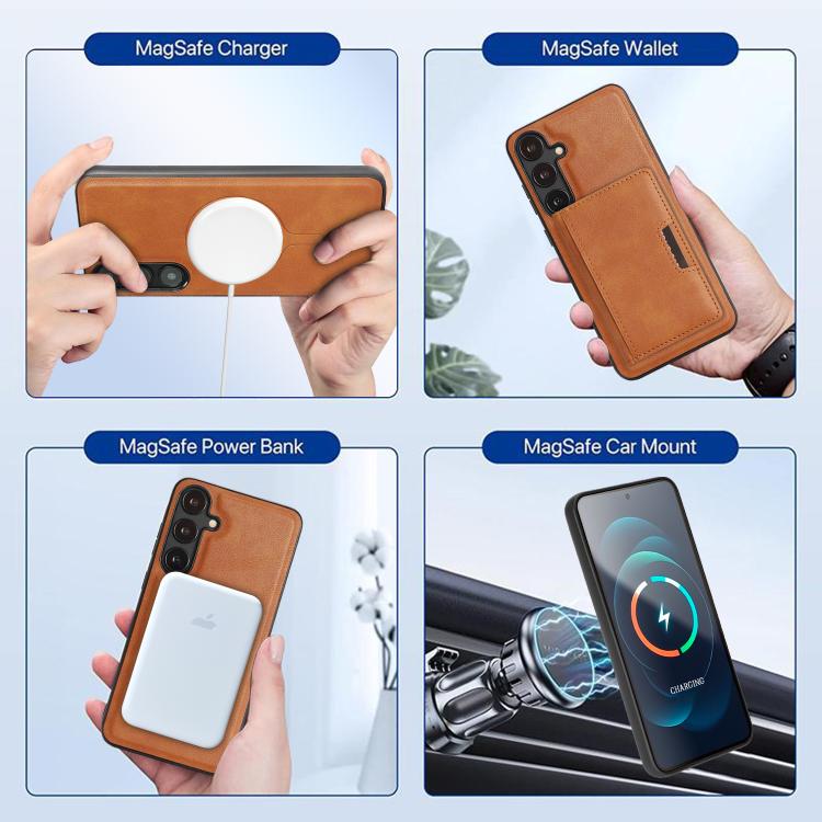 For Samsung Galaxy S24+ 5G Kalebol Strong MagSafe Magnetic Two-Fold Card Bag Leather Phone Case