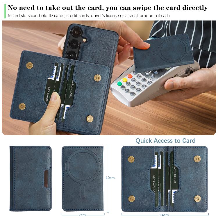 For Samsung Galaxy S24+ 5G Kalebol Strong MagSafe Magnetic Two-Fold Card Bag Leather Phone Case