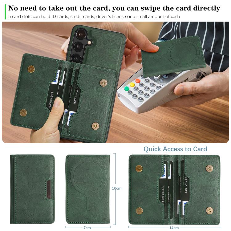 For Samsung Galaxy S24+ 5G Kalebol Strong MagSafe Magnetic Two-Fold Card Bag Leather Phone Case