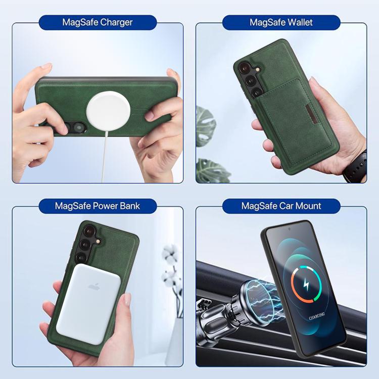 For Samsung Galaxy S24+ 5G Kalebol Strong MagSafe Magnetic Two-Fold Card Bag Leather Phone Case