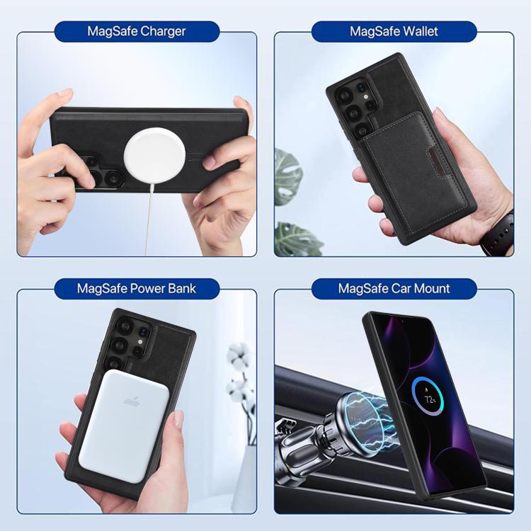 For Samsung Galaxy S23 Ultra 5G Kalebol Strong MagSafe Magnetic Two-Fold Card Bag Leather Phone Case