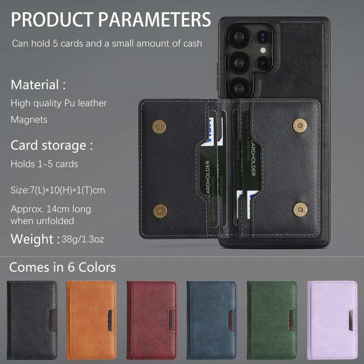 For Samsung Galaxy S23 Ultra 5G Kalebol Strong MagSafe Magnetic Two-Fold Card Bag Leather Phone Case