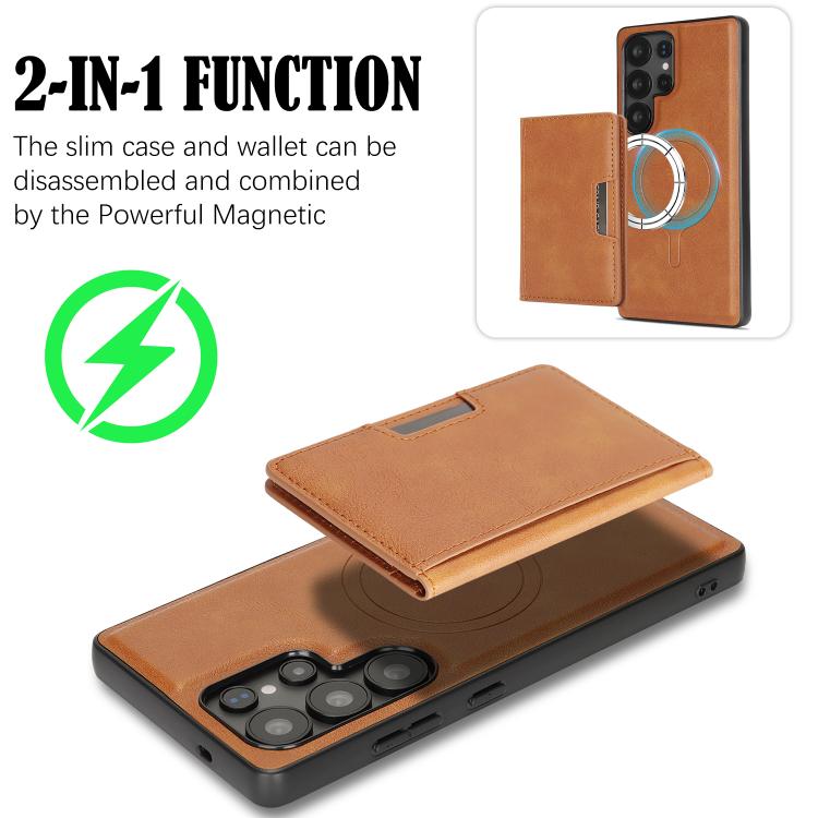 For Samsung Galaxy S23 Ultra 5G Kalebol Strong MagSafe Magnetic Two-Fold Card Bag Leather Phone Case