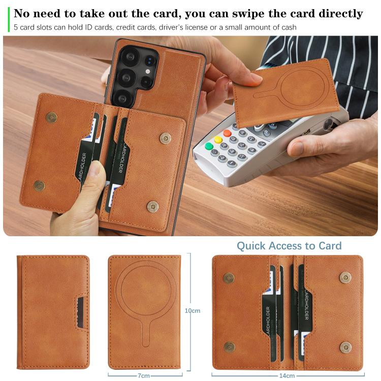 For Samsung Galaxy S23 Ultra 5G Kalebol Strong MagSafe Magnetic Two-Fold Card Bag Leather Phone Case