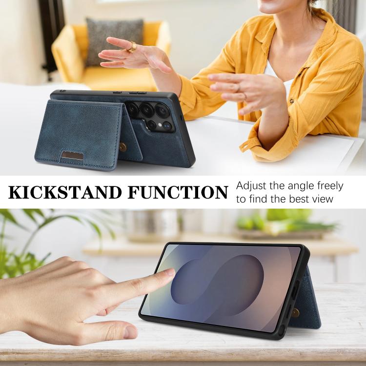 For Samsung Galaxy S23 Ultra 5G Kalebol Strong MagSafe Magnetic Two-Fold Card Bag Leather Phone Case