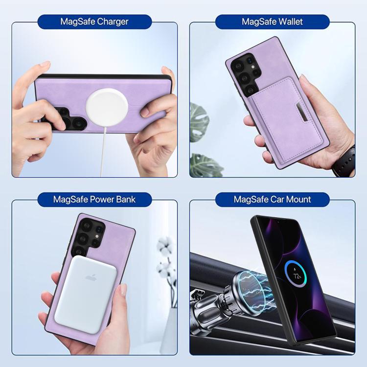 For Samsung Galaxy S23 Ultra 5G Kalebol Strong MagSafe Magnetic Two-Fold Card Bag Leather Phone Case