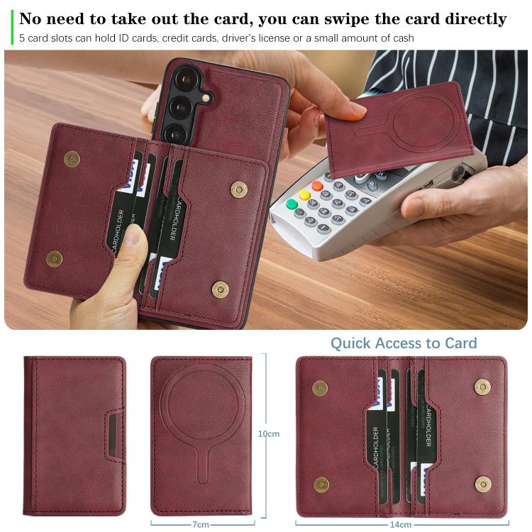 For Samsung Galaxy S23 5G Kalebol Strong MagSafe Magnetic Two-Fold Card Bag Leather Phone Case