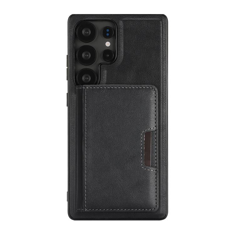 For Samsung Galaxy S22 Ultra 5G Kalebol Strong MagSafe Magnetic Two-Fold Card Bag Leather Phone Case