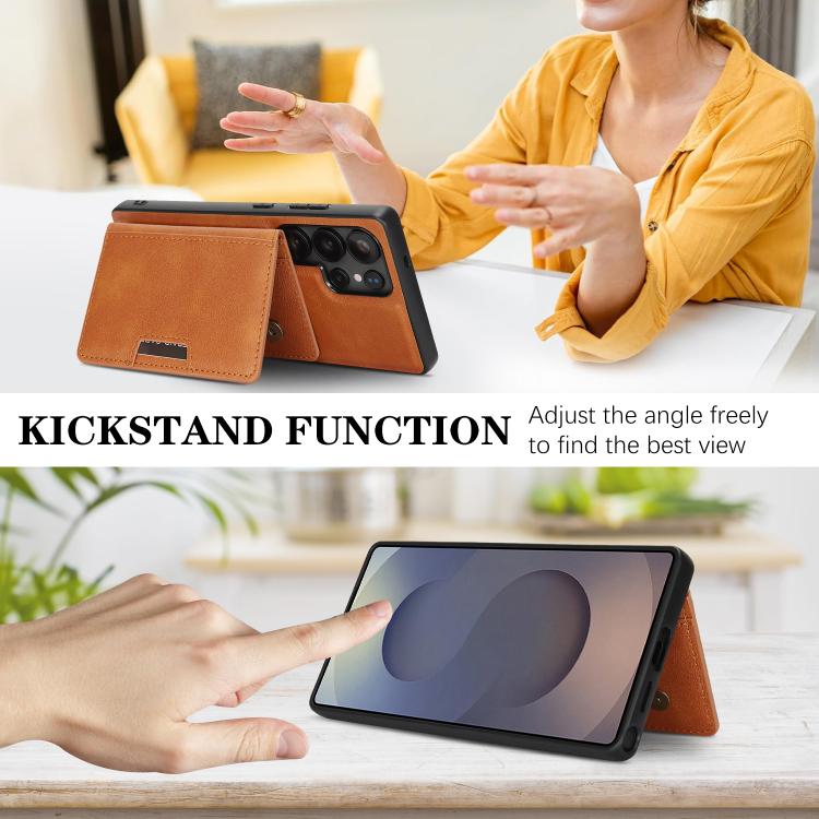 For Samsung Galaxy S22 Ultra 5G Kalebol Strong MagSafe Magnetic Two-Fold Card Bag Leather Phone Case