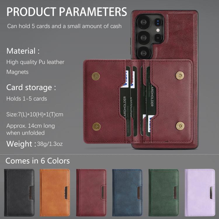For Samsung Galaxy S22 Ultra 5G Kalebol Strong MagSafe Magnetic Two-Fold Card Bag Leather Phone Case