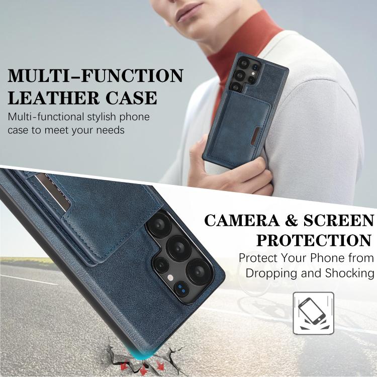 For Samsung Galaxy S22 Ultra 5G Kalebol Strong MagSafe Magnetic Two-Fold Card Bag Leather Phone Case