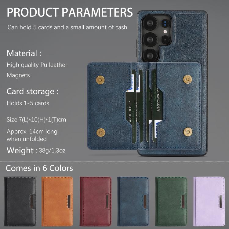 For Samsung Galaxy S22 Ultra 5G Kalebol Strong MagSafe Magnetic Two-Fold Card Bag Leather Phone Case